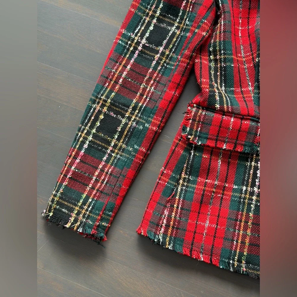 Rachel Zoe Tweed Plaid Red Black Jacket size small